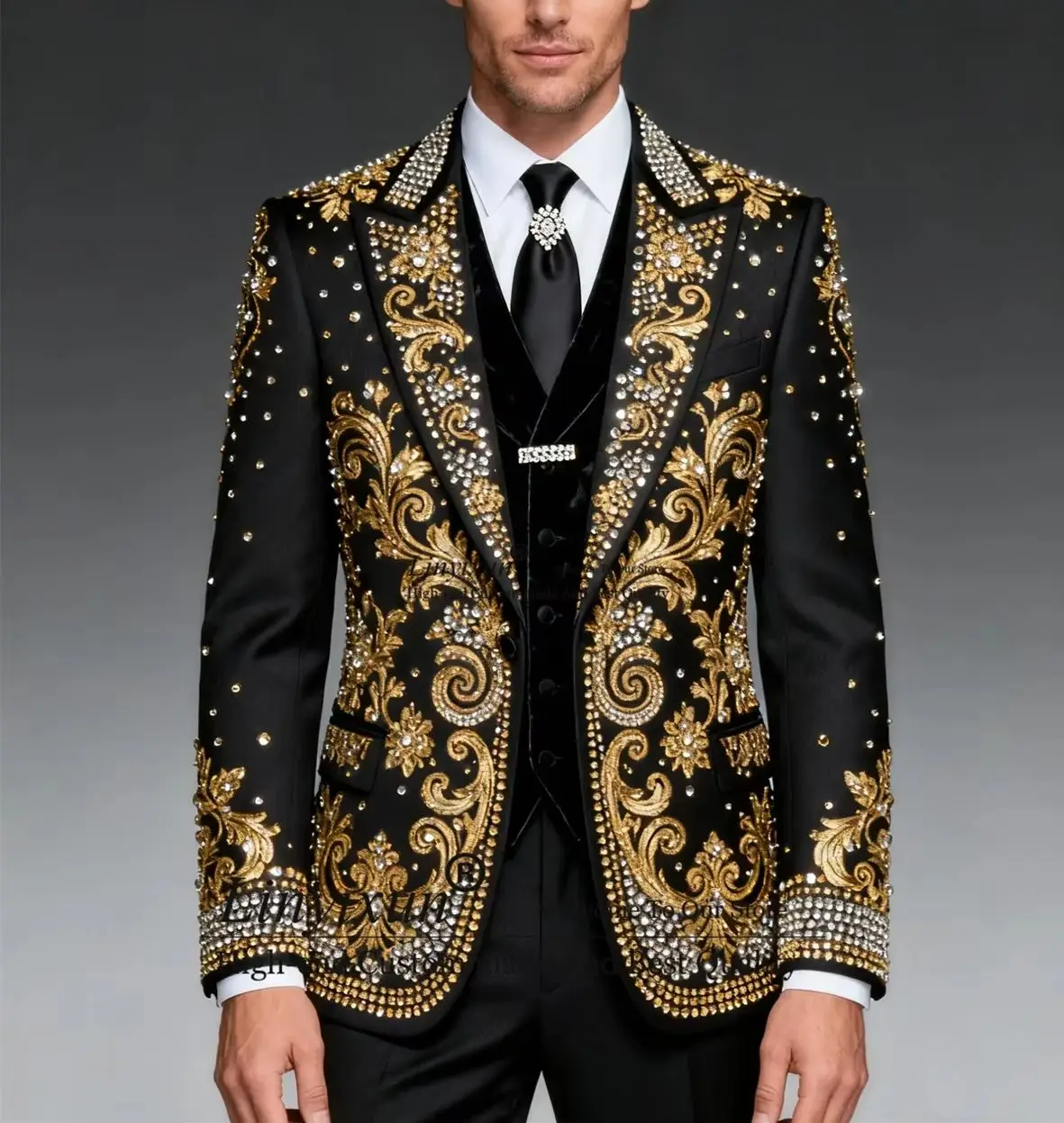 

Мужские костюмы Slim Fit с остроконечными лацканами, элитные костюмы со стразами для свадебной вечеринки, мужские комплекты из трех предметов, мужские пиджаки для выпускного вечера по индивидуальному заказу
