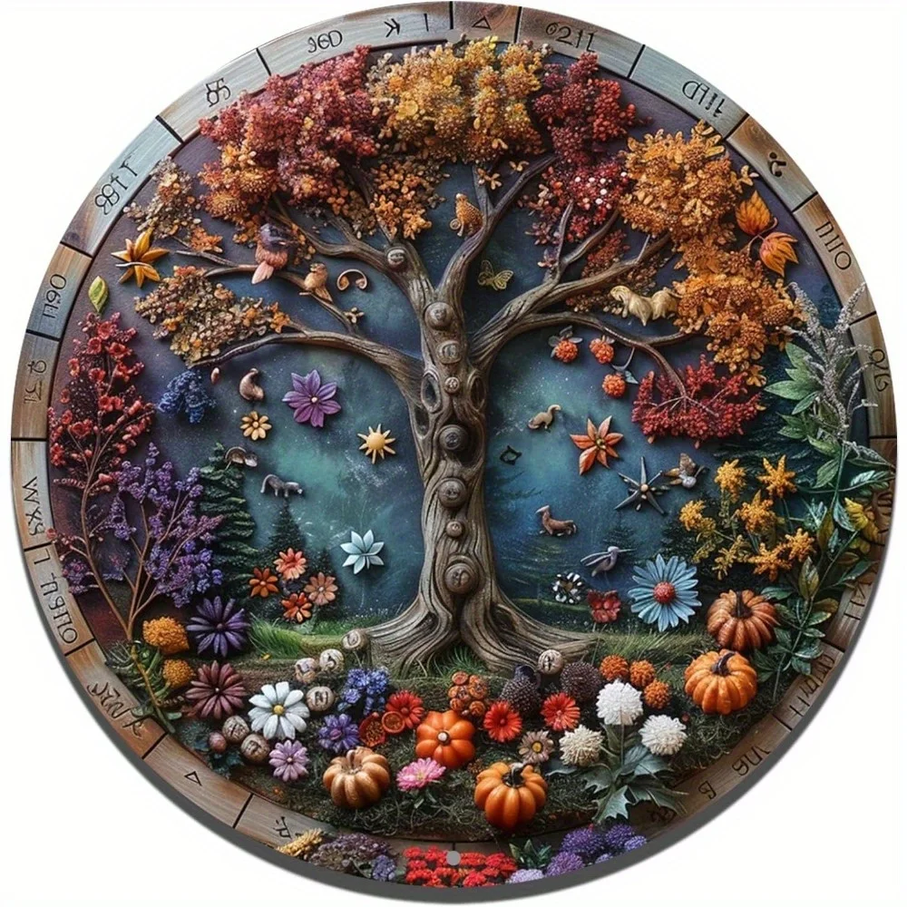 

Round Aluminum Flat Sign, Four Seasons Growth Rings Imitation Relief Style Decor, Hanging Wall Art, Hanging Ornament, Room Decor