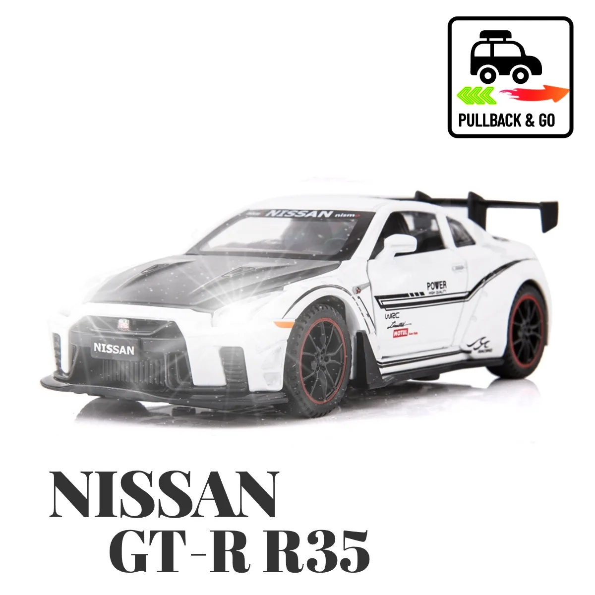 Scale 1:32 Nissan GT-R R35 Pullback Car Toy with Lights Engine Sound, Metal Diecast Car Audi Mclaren Model Gift Kid Boy Toy