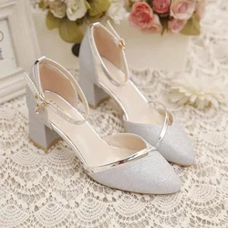 Estate nuova testa a punta da donna sandali con paillettes con tacco alto donna scarpe Sexy decorazione di perle di moda décolleté femminili con Slingback