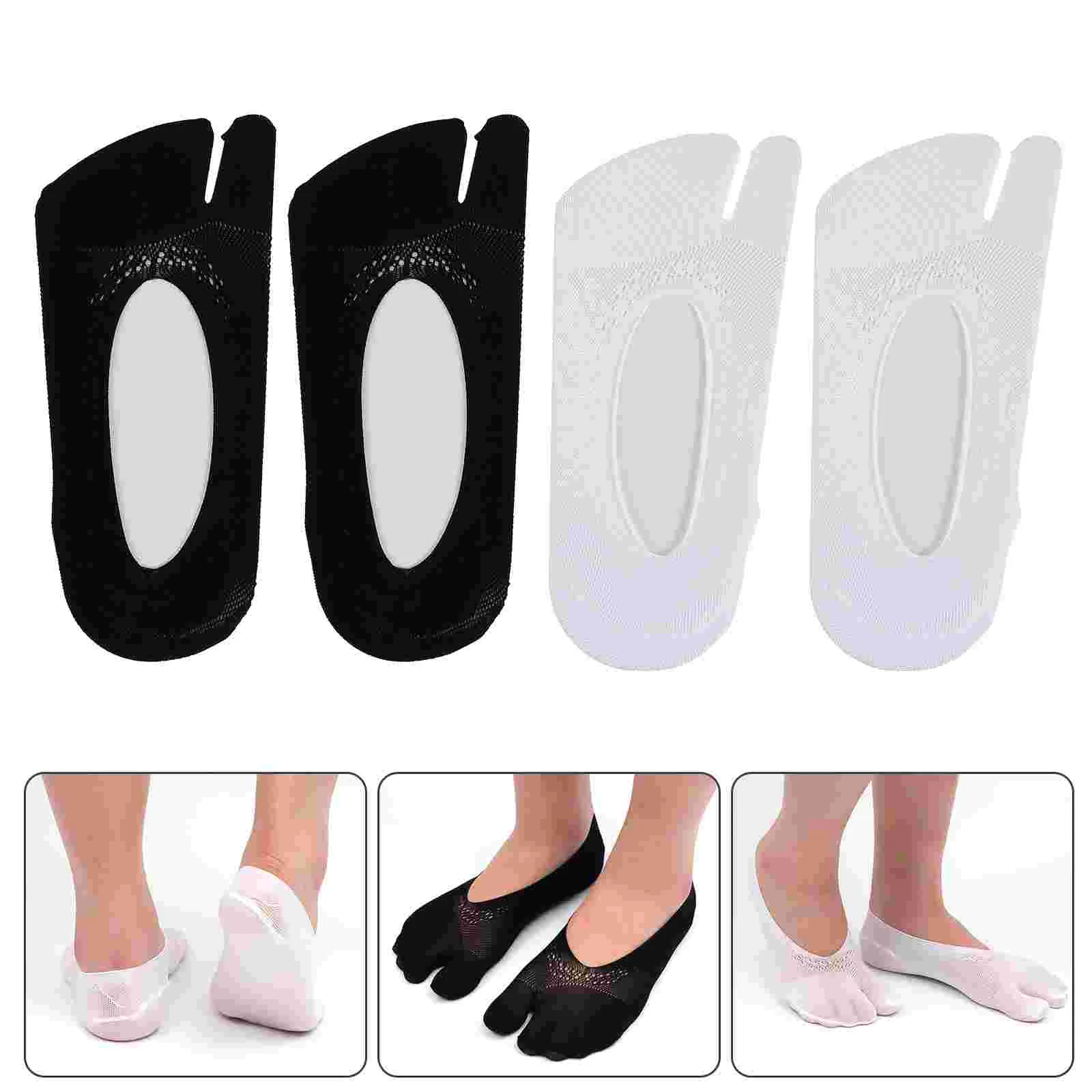 2 Pairs Comfy Socks for Men Warm Tabi White Nylon Split Toe Short Women's