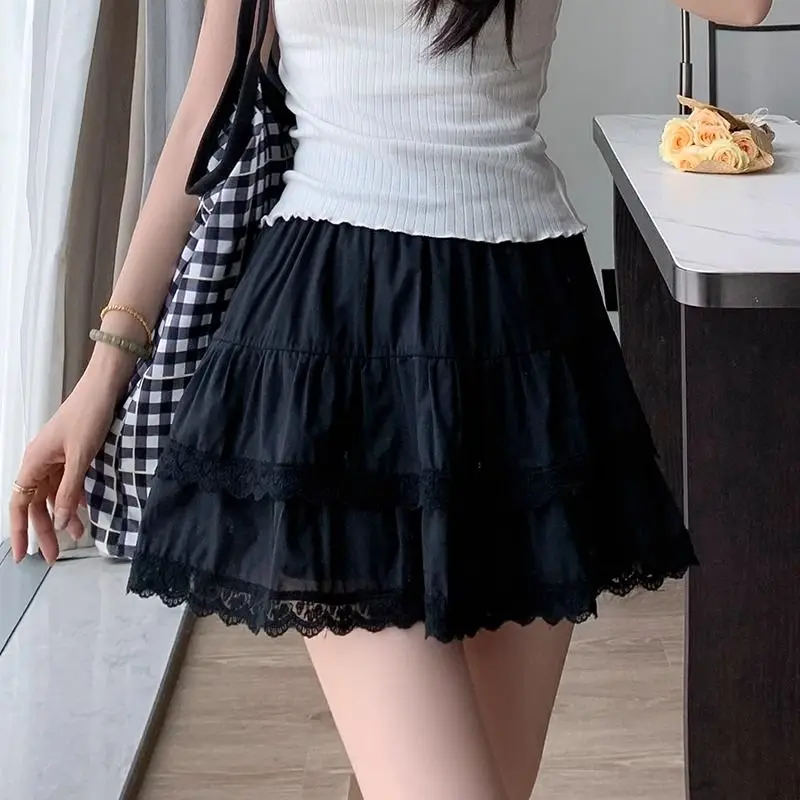 Spring and Summer Casual White Lace Cake Short Skirt with High Waist and Fluffy A-Line Ballet Style Skirt for Women