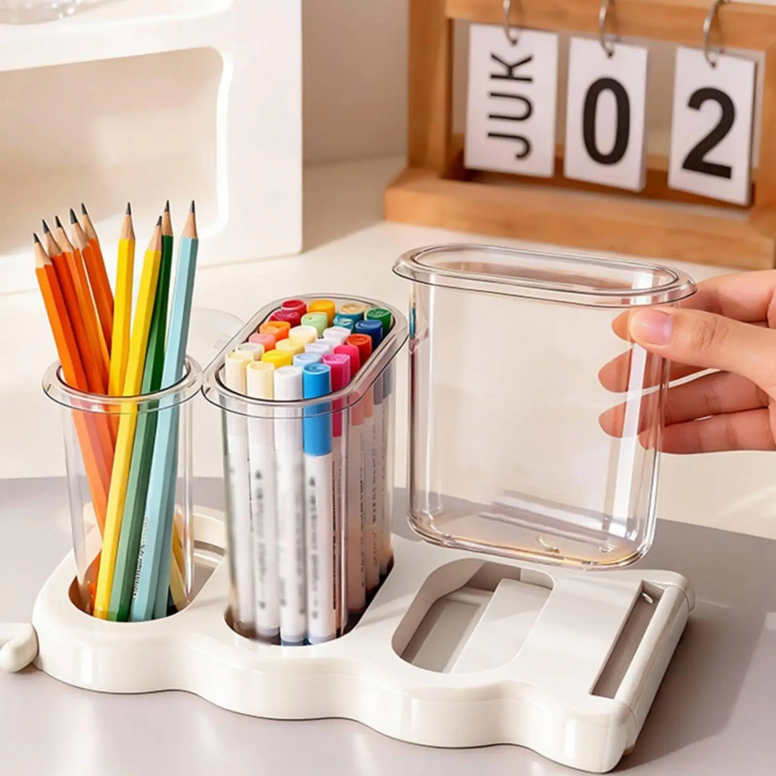 Pen Organizer Tiered Compartments Easy Access Design for Workspace