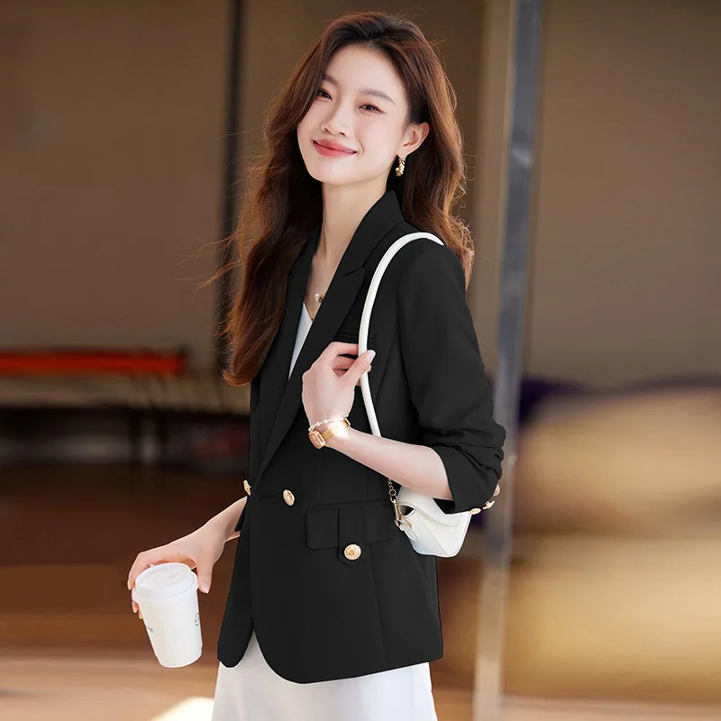 Veste courte à manches longues imbibée pour femmes, veste de bureau pour dames, manteau chic coréen, combinaison monochrome, printemps, automne, nouveau