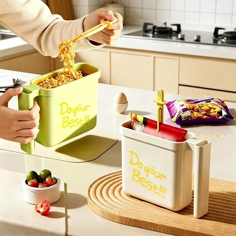 No-wash Instant Noodle Bowl with Fork, Large Capacity, Heat-resistant No-wash Lunch Box, Perfect for Busy/lazy Eaters