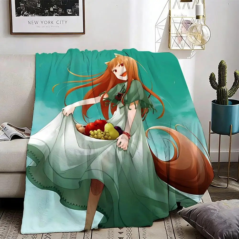 

Anime Spice and Wolf Throw Lightweight 240g Flannel Blanket Soft Skin-friendly for Summer Cooling