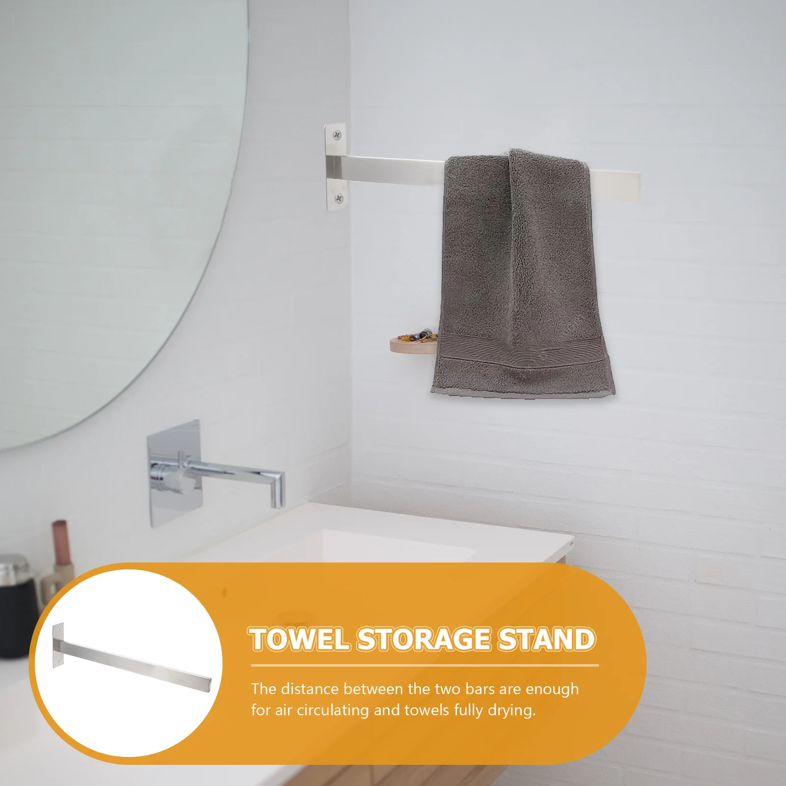 

Stainless Steel Mounted No Punching Multi-function Single Support Silver Bathroom Storage Holder Double for Bathroom