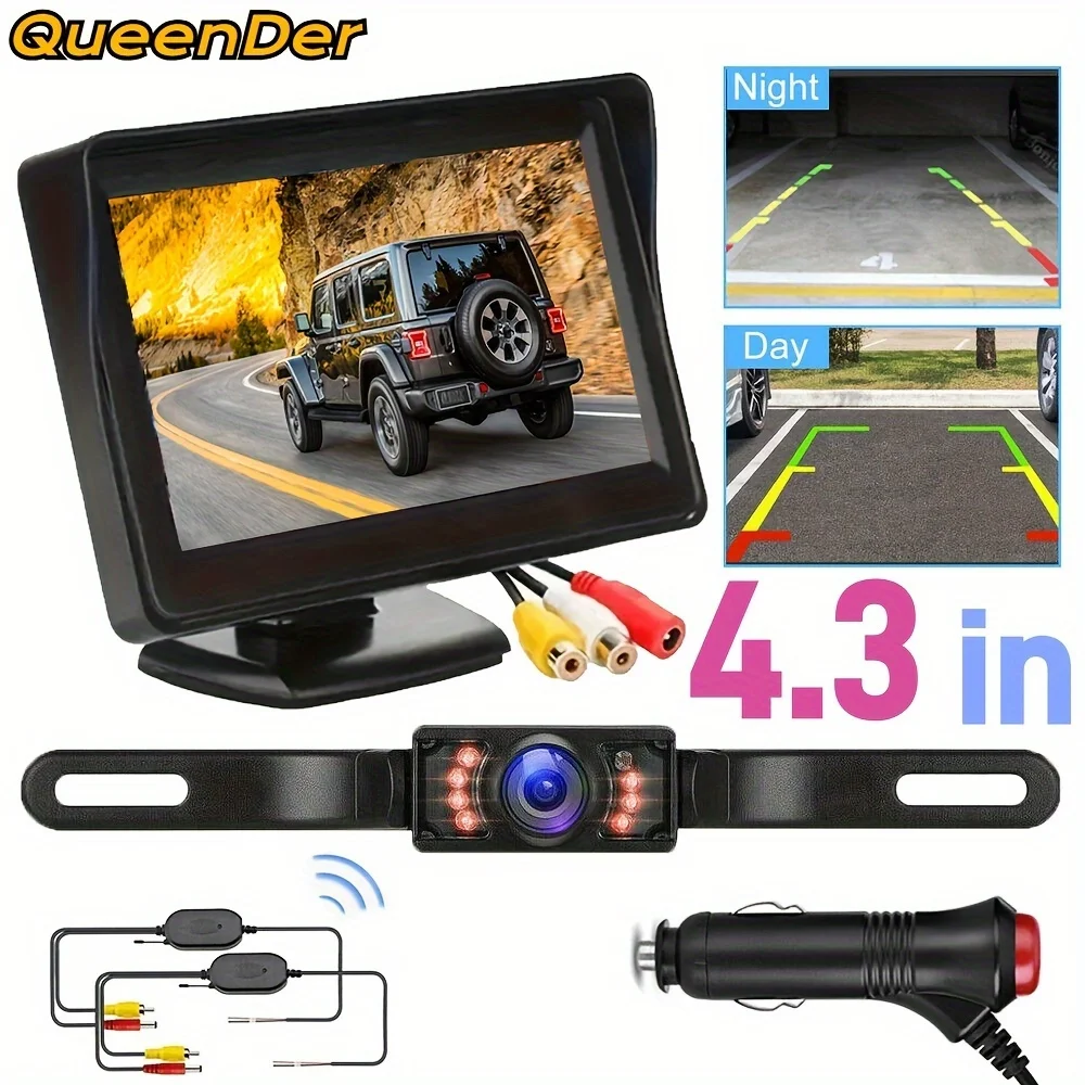 Backup Camera Kit with 10.92cm Monitor Plug And Play Super Night Vision Car Rear View Camera System for Safe Reversing & Parking