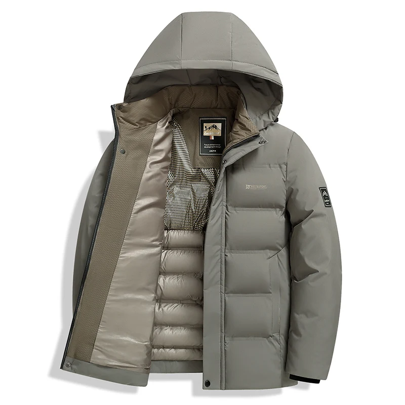 New Windproof Keep Warm Men Parka Outdoors Loose Comfort Solid Removable Hat Coats Winter Fashion Casual Thickening Tops Men