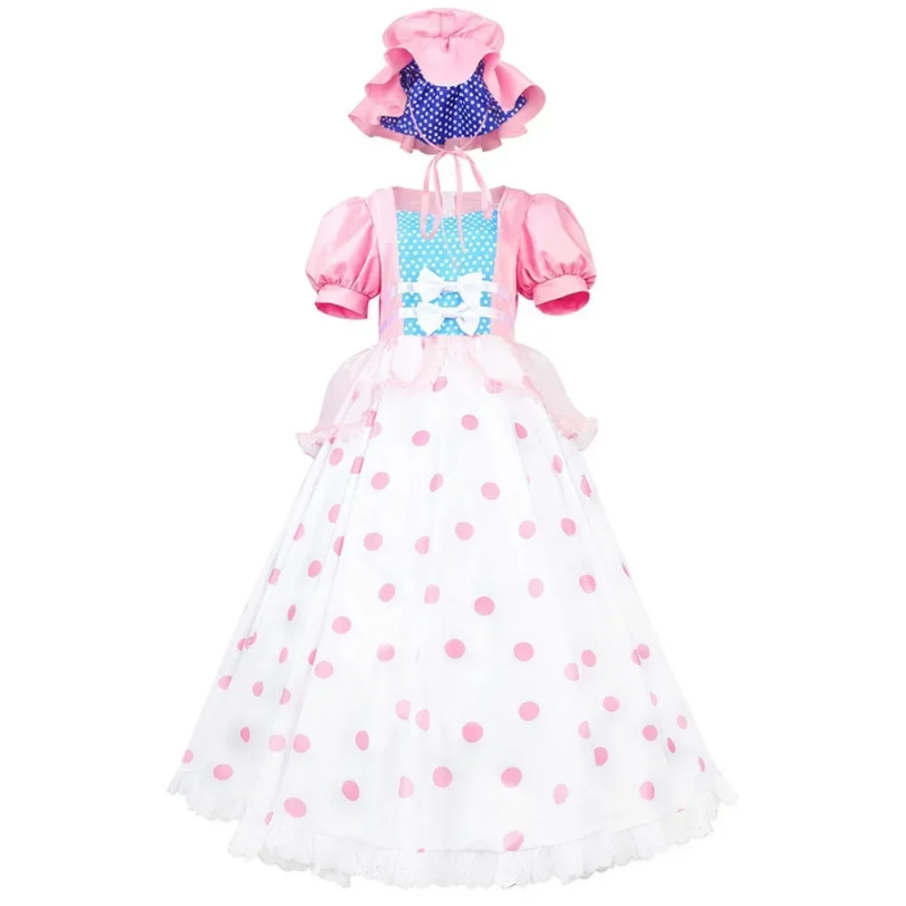 Toys Shepherdess Baby Cosplay Costume Women Pink Dress Hat Full Set BoPeep Role Play Disguise Suit Halloween Carnival Party