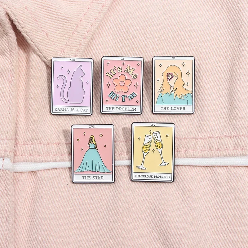 Rock Pop Album Tarot Cards Enamel Pins Custom The Star Lover Female Singer Metal Brooch Lapel Badges Jewelry Gift Wholesale