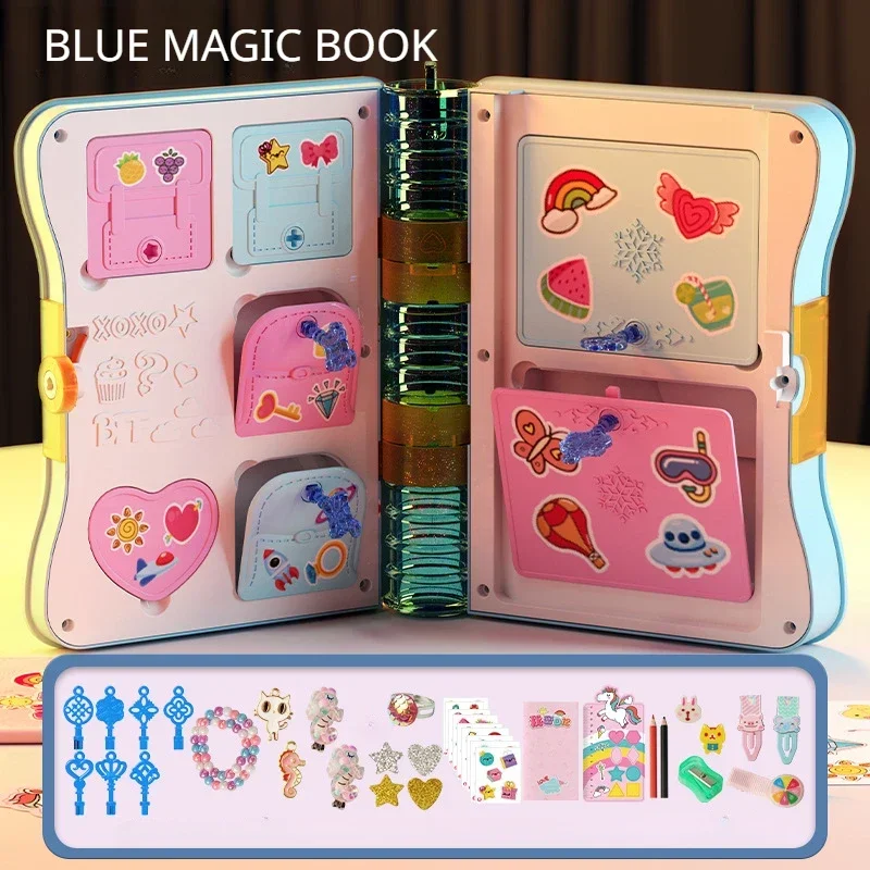 Jewelry Makeup Kit for Kids Magic Book Surprise Box DIY Handmade Rings Bracelets Pretend Play Princess Girl\'s Birthday Xmas Gift