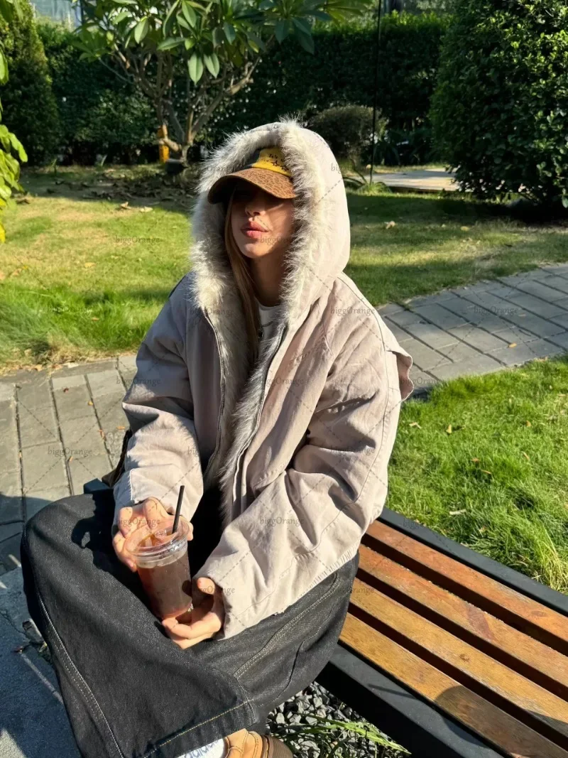 2025 Y2K الأمريكية الأسود الرجعية الصوف طوق سميكة سترة قطن الرجال والنساء موضة الشرير خمر الشارع الشهير فضفاض عادية Jac