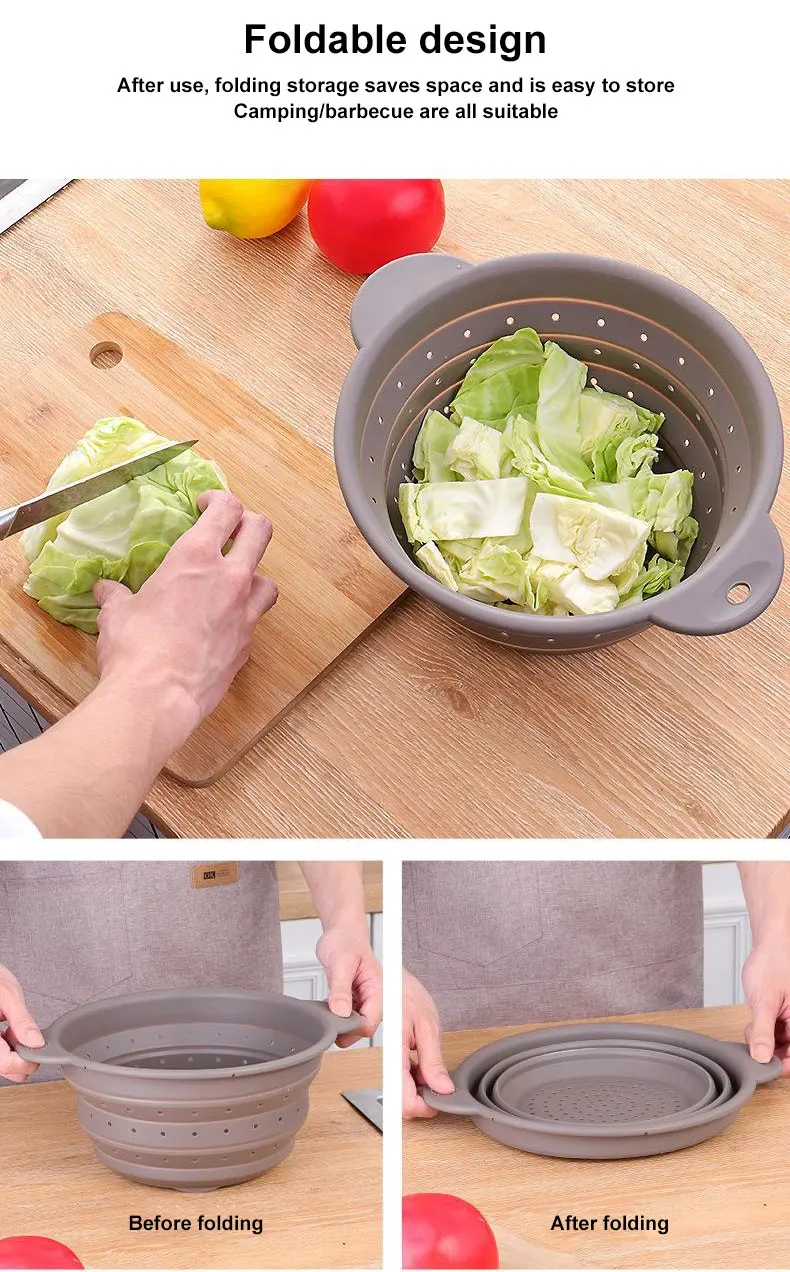 Foldable Food Silicone Drain Basket Fruit Vegetable Washing Basket Strainer Colander Collapsible Drainer Kitchen Storage Tool