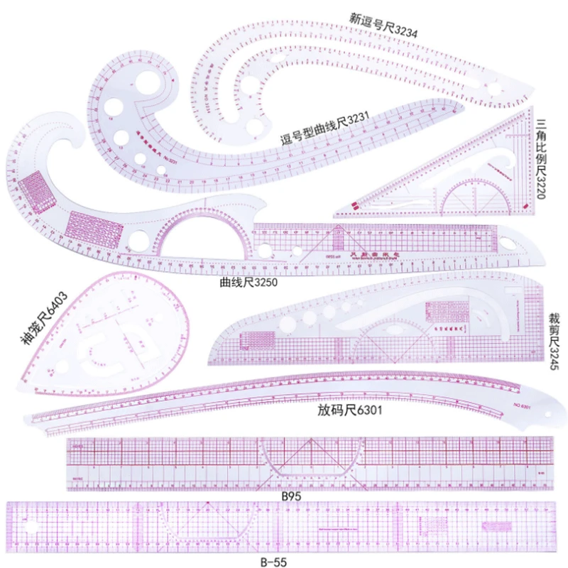 6/11/12pcs Patchwork Rulers French Curve Ruler Kit Tailor Measuring Kit Sewing Yardstick Cutting Quilting Ruler Tools Ruler Set