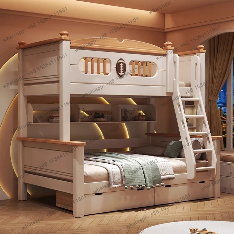 Modern simple solid wood bunk bed Double bed 2 people loft bedroom beds With mattress