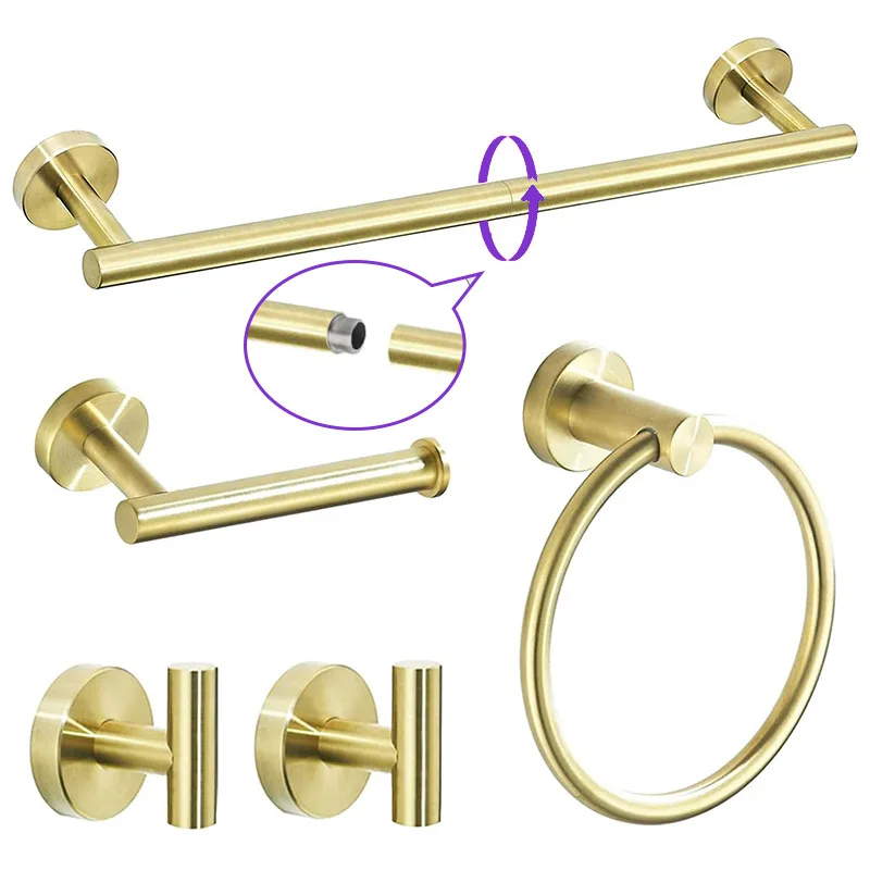 

5 Piece Bathroom Accessories Set Brushed Gold Bathroom Hardware Set 23.6 Inch Bath Towel Bar Set Stainless Steel Towel Rack Set