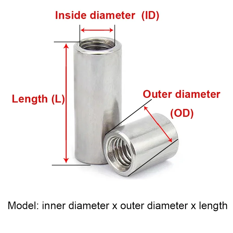 304 Stainless Steel Double-headed Inner Thread Cylindrical Round Nut Isolation Column Connection Screw Rod Stud M3M4M5M6M8M10M12