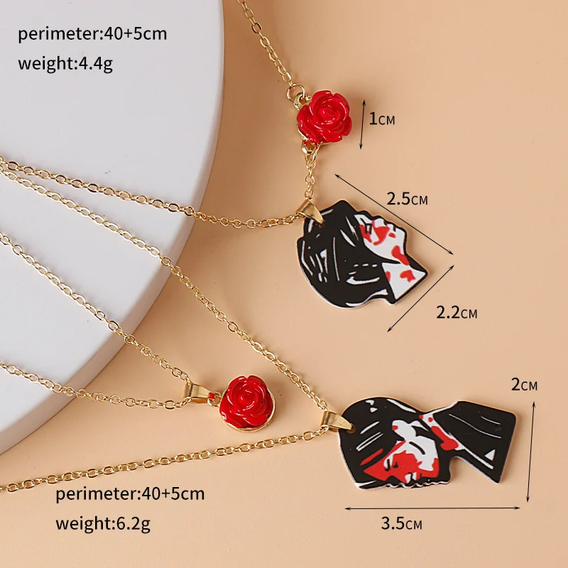 Rock Band Fashion Rose Flower Couple Necklace Band MCR Woman and Men Asymmetrical Face Necklace Valentine\'s Day gift
