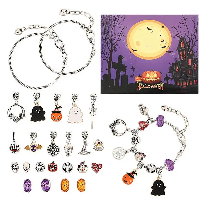 Halloween Christmas Advent Calendar Bracelet For Girls Jewelry Charm Making Set New Year Countdown Calendar Gifts For Kids