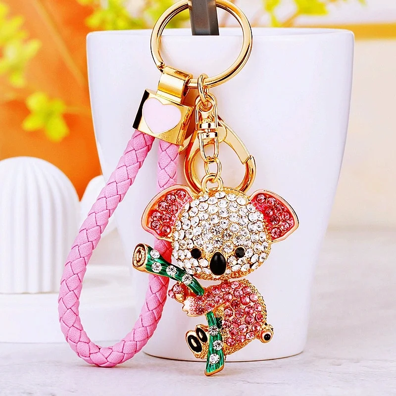 Cute Rhinestone Inlaid Koala Pendant Keychain Car Key Ring Holder Bag Charm Lovely Hanging Bag Decoration Jewelry Gift Fashion