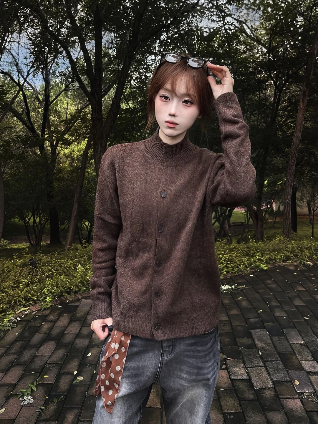 

Повседневный вязаный кардиган унисекс свободного кроя с воротником-стойкой для осени и зимы, из мягкой и комфортной ткани