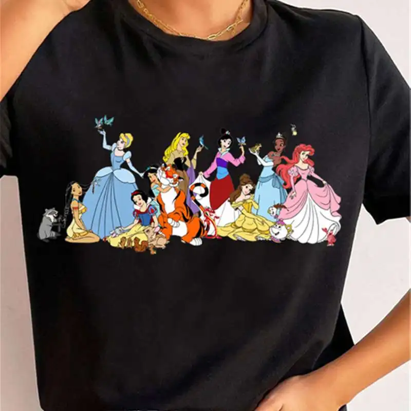 Mulheres Disney Princess T-shirt, Branca de Neve, Os Sete Anões, Moda Harajuku, Roupas Femininas, Streetwear