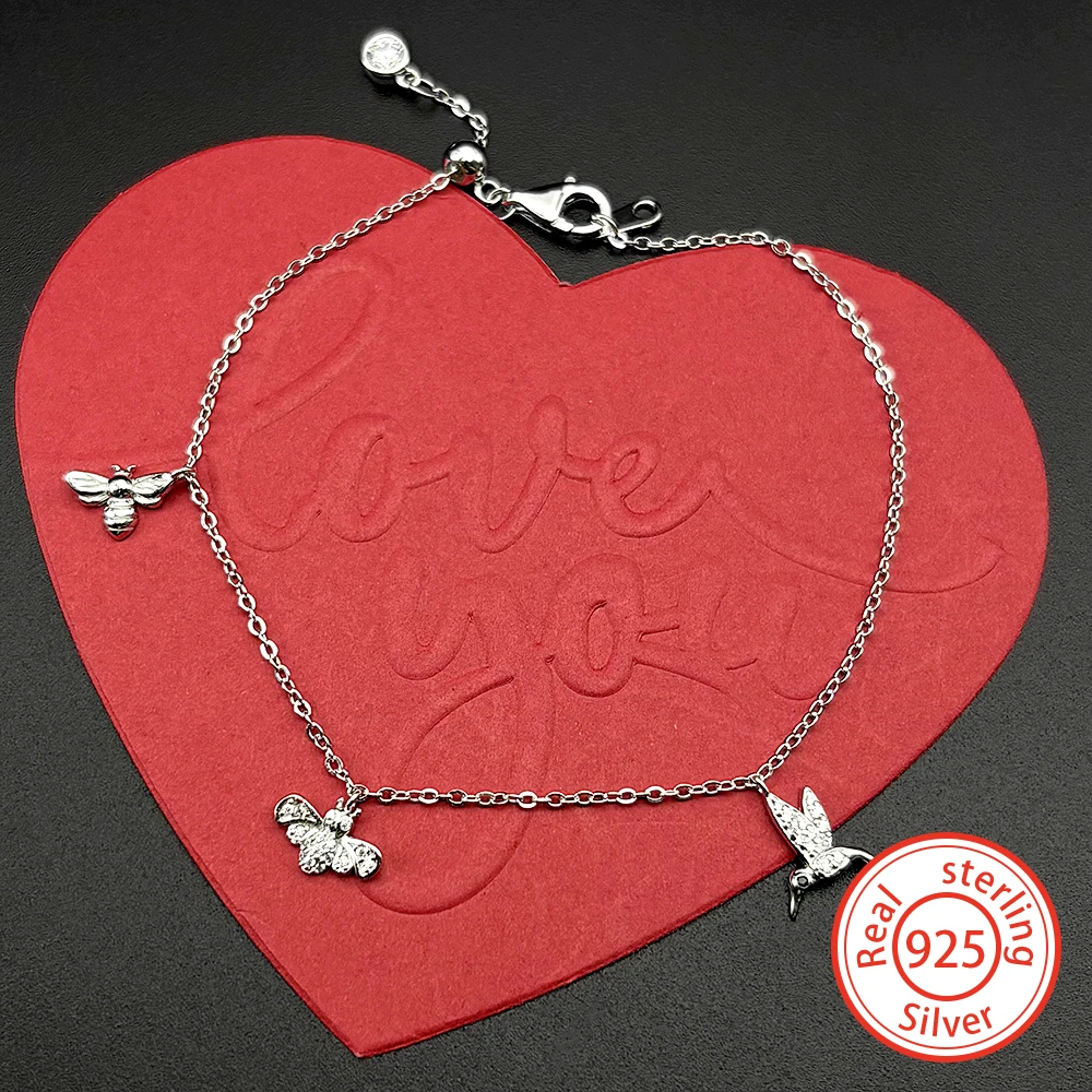 

925 Sterling Silver Bee Birds Hand Chain For Women Men Hummingbird Nature Elegance Bracelet Party Wedding Jewelry Accessory