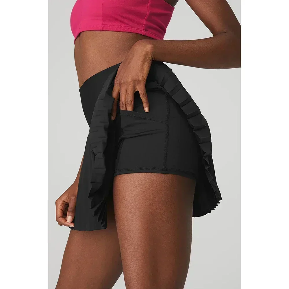 Sexy Goddess High Waist Pleated Short Skirt Bag Comfortable Elastic Sports Running Women's Tennis Skirt Black Belt Hidden Pocket