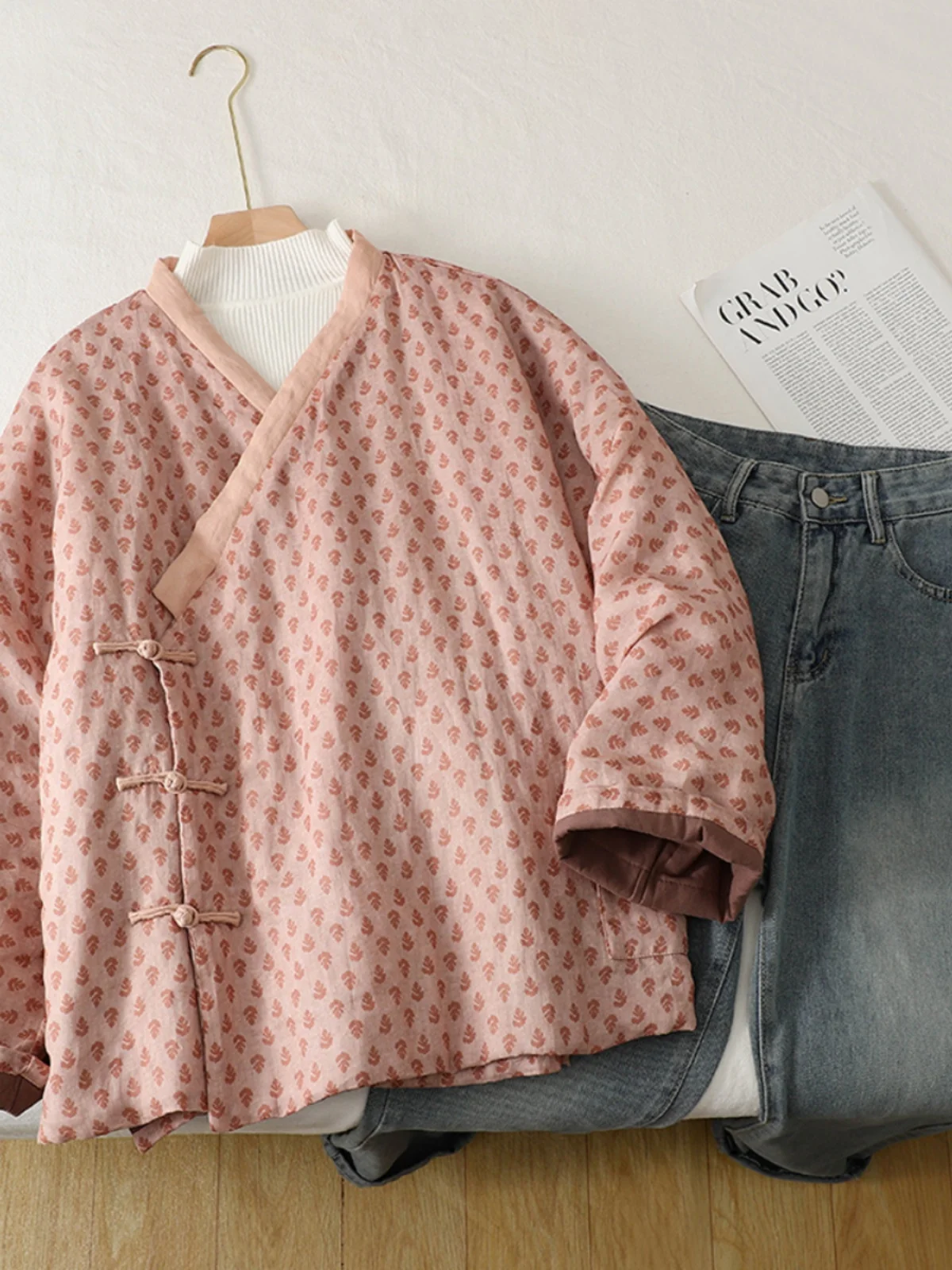 

High-End Japanese Brand Chinese Sle Button Cotton Jaet Women's Loose Thiened Cotton Coat Winter Faion Retro V-Ne