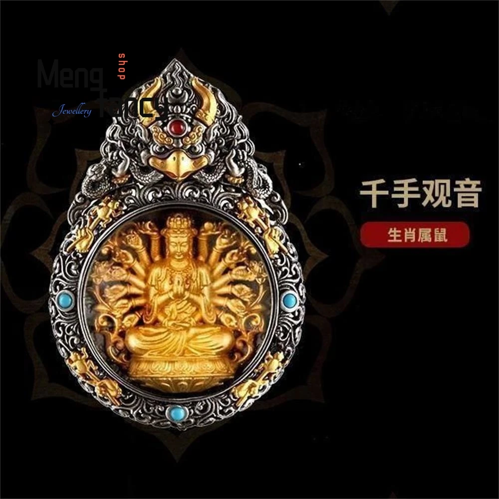 New Copper Inlay Tibetan Gold-plated Eight Guardian Deities Zodiac Pendant Golden-winged Roc Gau Box Ethnic Style Couple Jewelry