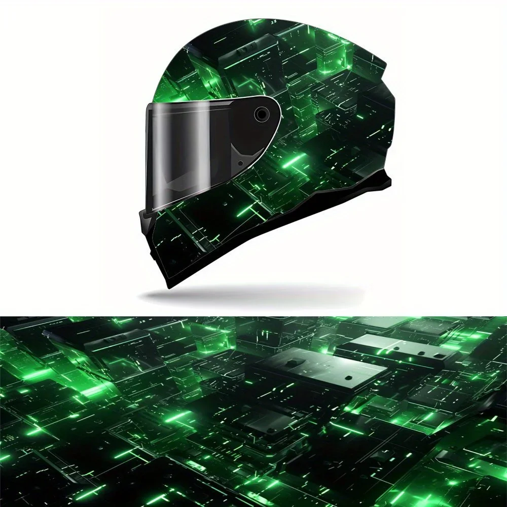O padrão de adesivo com tema cyberpunk é coberto por uma sombra verde, padrão de adesivo de vinil para capacete de motocicleta, padrão de adesivo de v