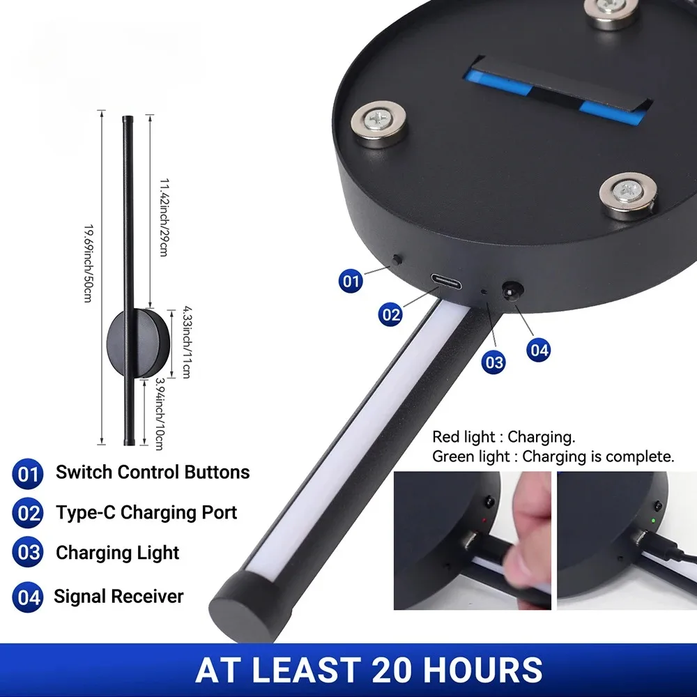 مصباح حائط مغناطيسي قابل لإعادة الشحن 50 ذهبي أسود لغرفة المعيشة وغرفة النوم والممر والدراسة ومرحاض LED وإضاءة خالية من الأسلاك