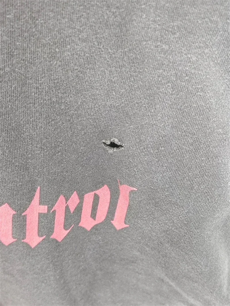 Black Washed Saint Michael Men’s Pullovers Pure Cotton Oversized Casual Long Sleeved T Shirts