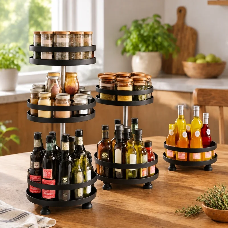 Rotating 360-Degree Spice Rack Turntable for Efficient Kitchen Storage and Organization