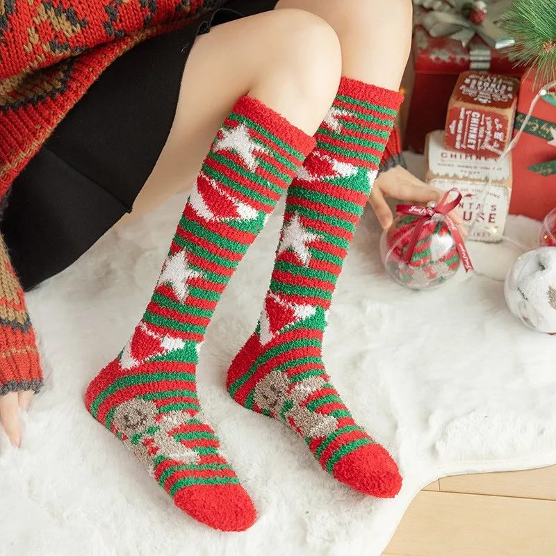 

Women's Autumn Winter Socks Coral Velvet Socks Knee-length Christmas Stockings Extra Sock Thick Warm Half Velvet Home High Socks