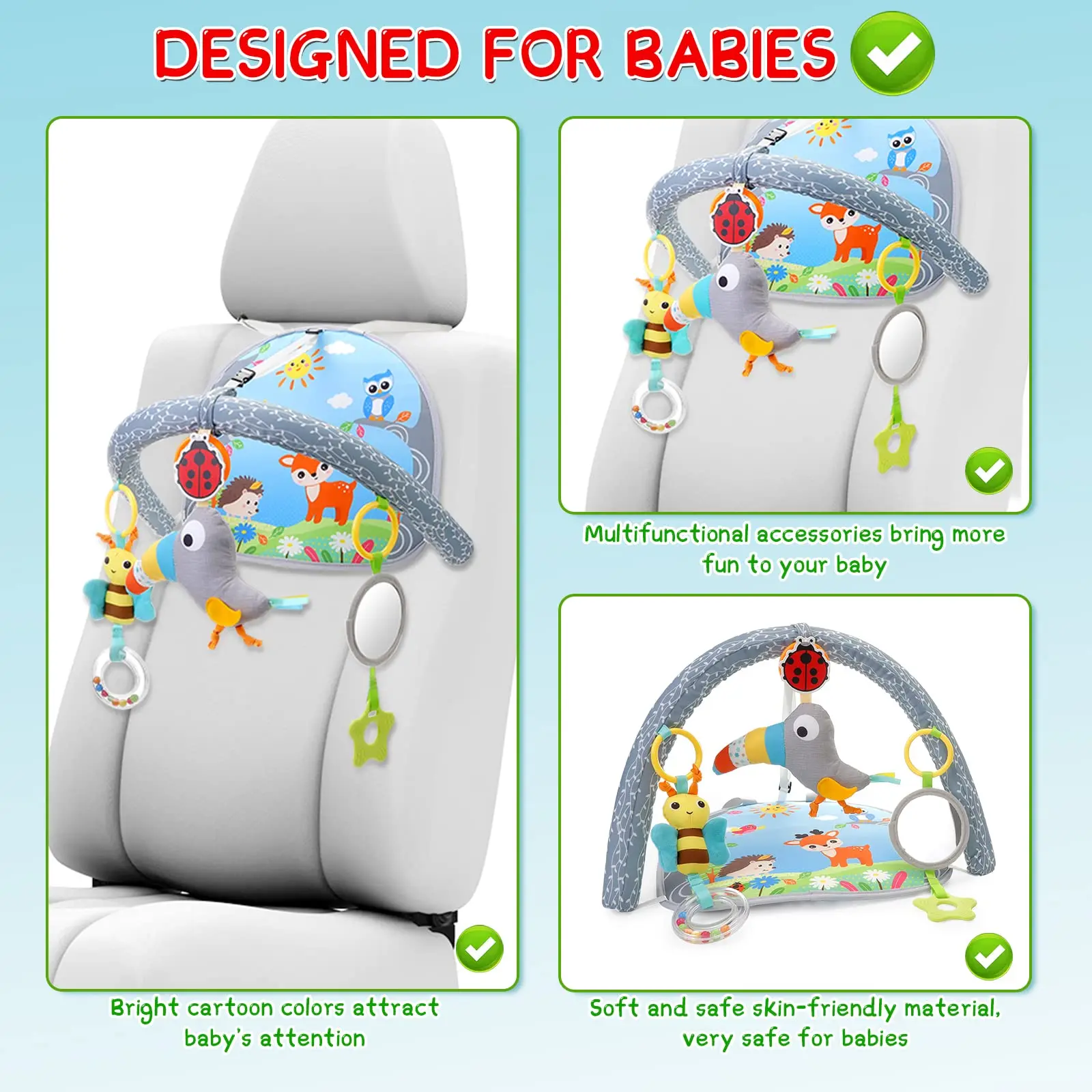 Car Seat Toys para Bebê, Pedal, Piano, Ajustável, Atividade Arco, Music Mirror, Pendurado, Squeaky, Sensorial, Suave