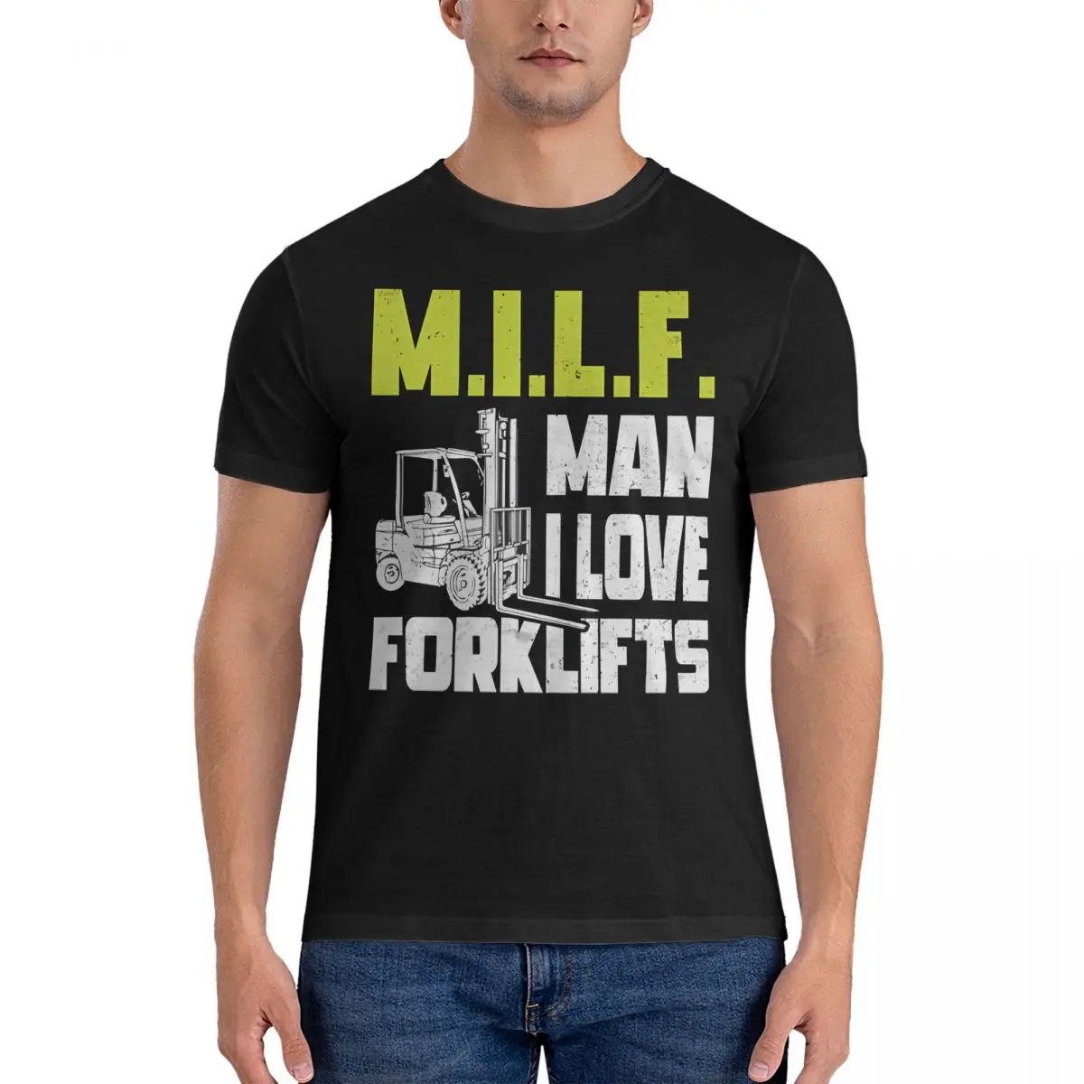 Man I Love Forklifts Forklift Operator T-Shirt for Men Milf Humorous Cotton Tee Shirt Round Collar Short Sleeve T Shirt