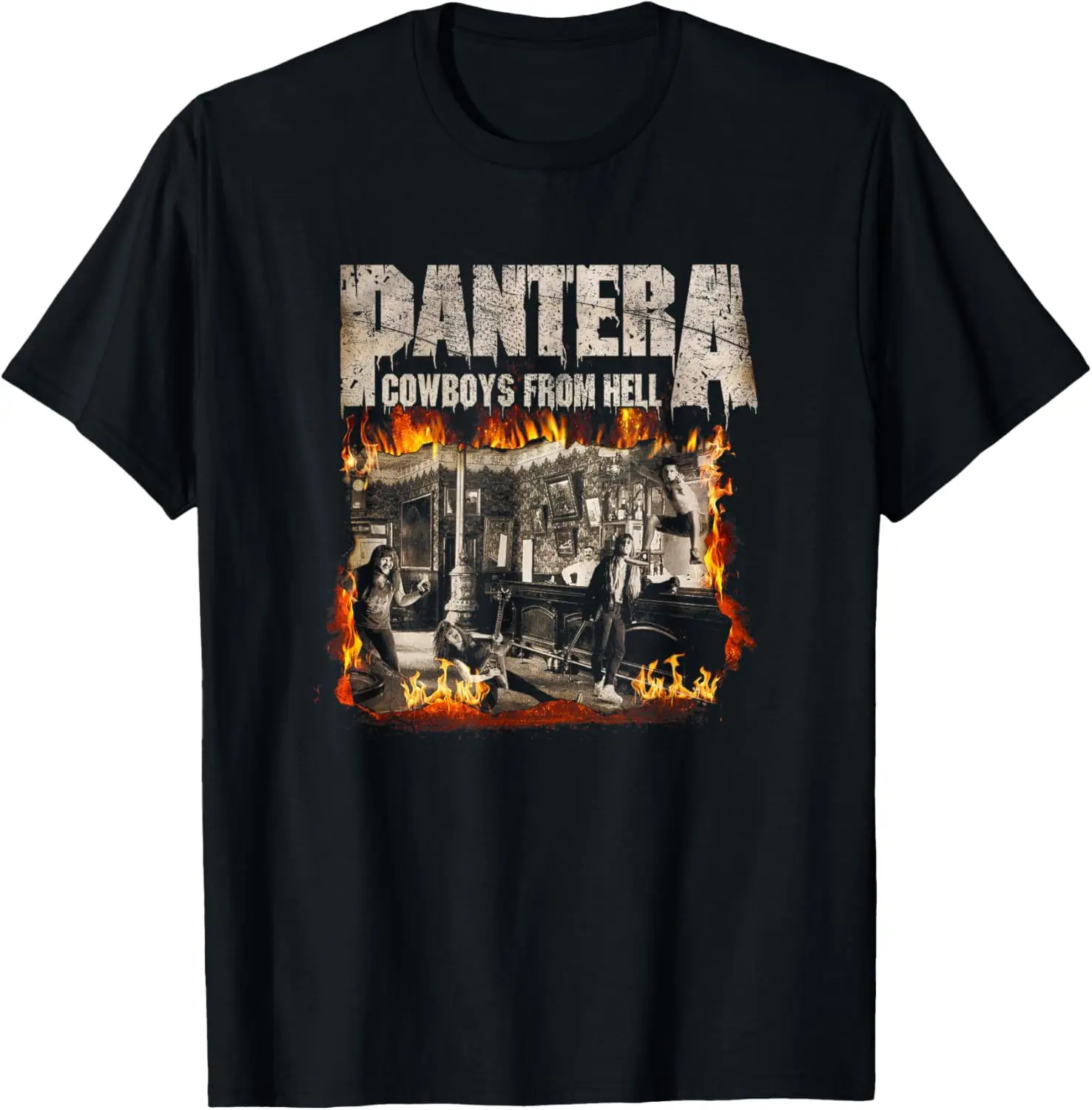 Official Cowboys From Hell Cover Fire T-Shirt Small 100% Cotton Trendy Y2K Short-Sleeve Tee – Soft, Quick-Drying, &