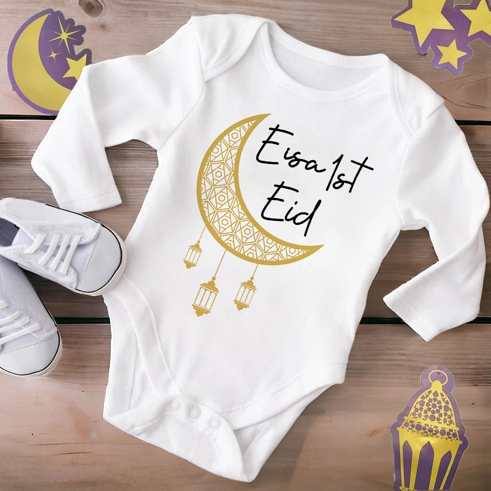 Personalised Eid Baby Romper Custom Name Boys Girls Eid Ramadan Outfits Bodysuit Islamic Muslim Holiday Newborn Outfit Jumpsuit