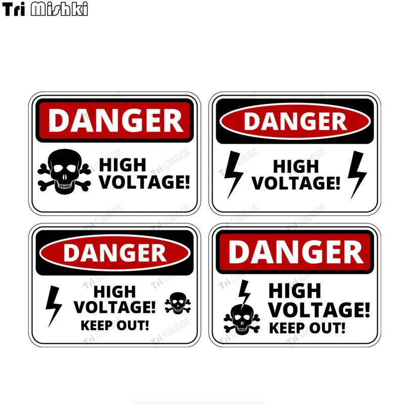 Tri mishki W1222 Warning Danger High Voltage Car Sticker PVC Decals Sticker on Wall Electrician's Room Workshop Power Station