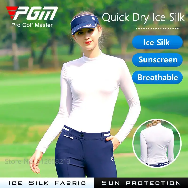 PGM Women Ice Silk Sun Protection Shirts Summer Long-sleeved Golf T-shirt Slim Golf Underwear Cooling Breathable Tops S-XL