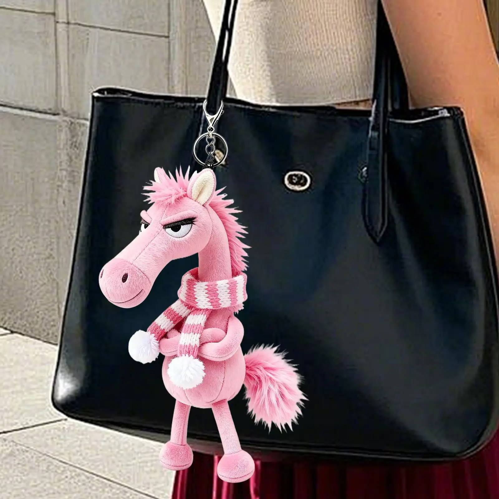 new 2026 Cool Black Horse Pendant Horse-shaped Keychain Cartoon Cute Plush Doll Pendant Bag Accessories Key Ring