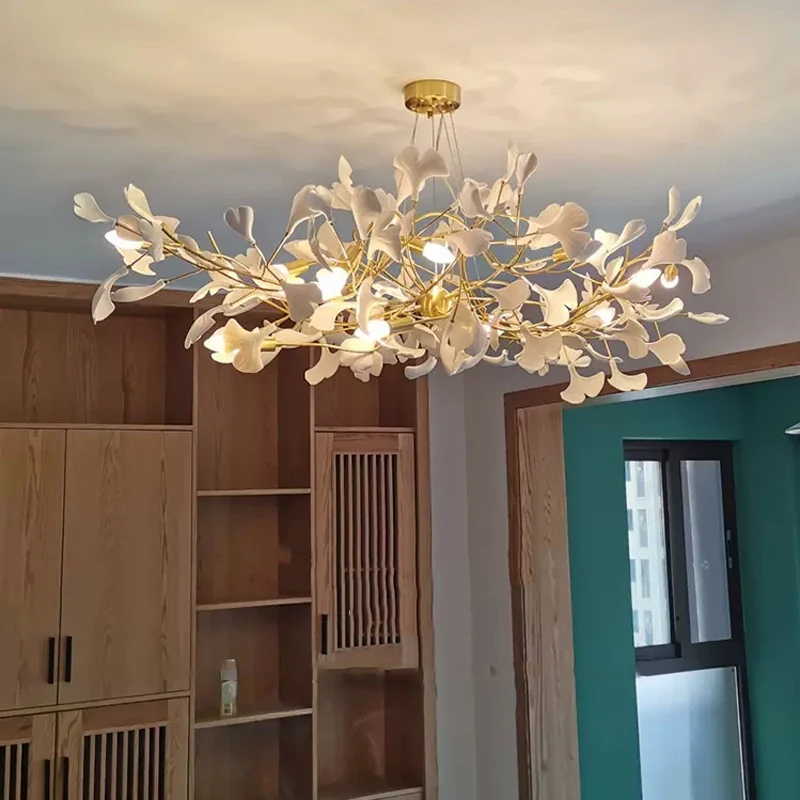 

Nordic Ginkgo Leaf LED Chandelier for Living Dining Room Food Table Bedroom Pendant Lights Home Decor Lusters Luminaires