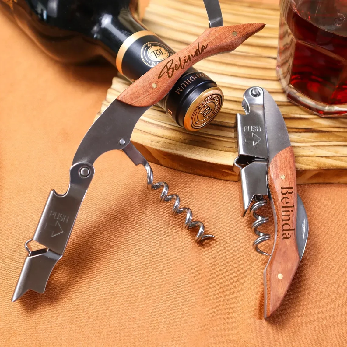 

5pcs Personalised Corkscrew Engraved Wine Opener Wood Handle Bottle Opener Fathers Day Birthday Gift Man Present Groomsman Gifts