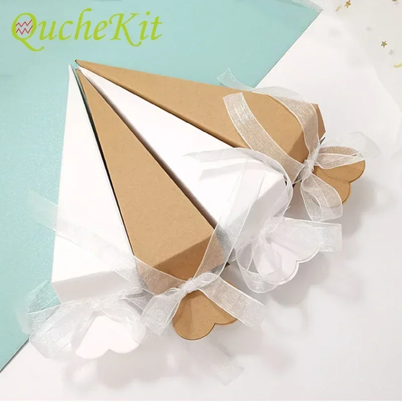 20/50/100Pcs Ice Cream Cone Shaped Candy Box Wedding Gift For Guest Ribbon Chocolate Dragee Gift Packaging Boxes Party Favor