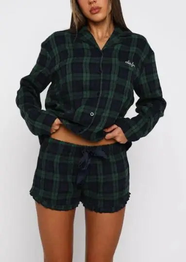 Womens Plaid Ruffle Shorts Casual Elastic Waist Drawstring Mini Lounge Shorts for Daily