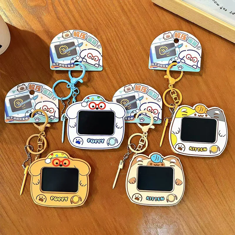New Mini Cat Dog Animal Graffiti Board Keychain Cute Student Schoolbag Pendant Keyring Can Be Clearing DIY Painting Keychain Toy