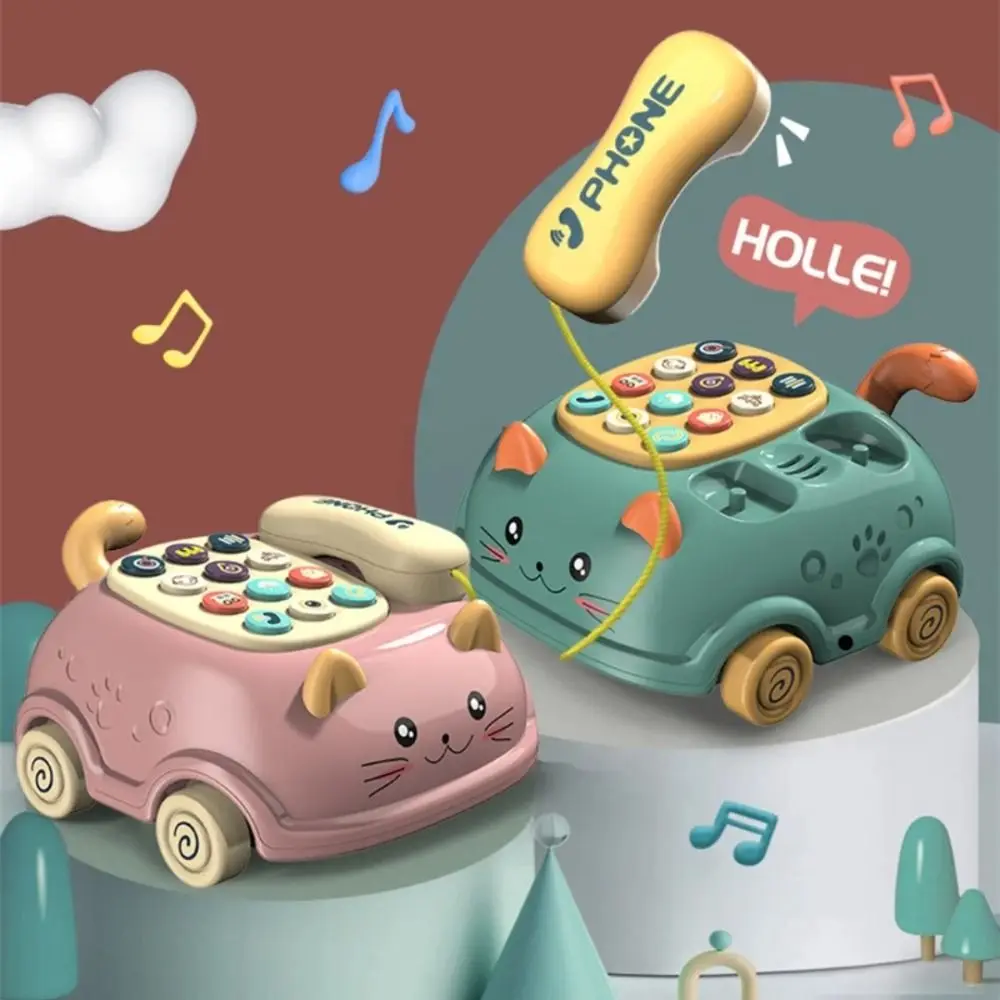 Early Education Telephone Toy Bus Shaped Montessori Emulated Telephone Toys Multi-function Cartoon Simulation Landline Phone