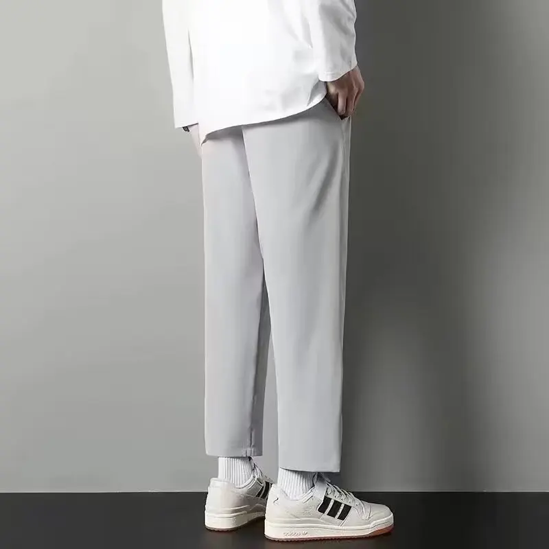 

Ice Silk Casual Pants Men's Loose Straight Leg Thin Working Pants Summer Lightweight Qui Dry Pure Color Wide Leg Casual Pants